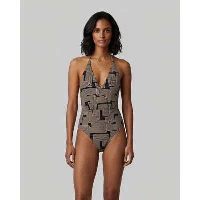 Lords Of Harlech Inter Twine Womens Halter One-piece Swimsuit In Brown