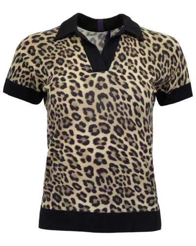Lords Of Harlech Jessica Leopard Brown Womens Merino Silk Cashmere Polo In Multi