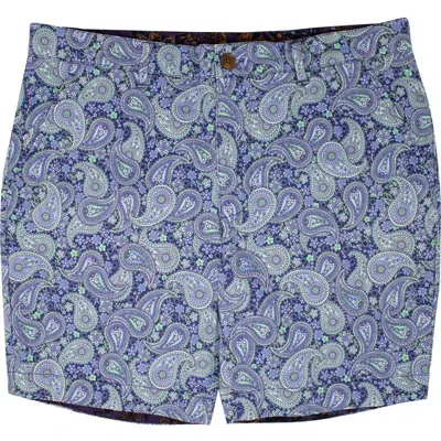 Lords Of Harlech John Pow Paisley Flat Front Short In Blue