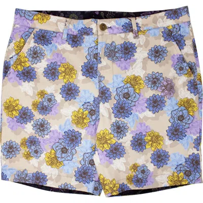 Lords Of Harlech John Snap Floral Flat Front Short In Blue