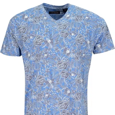 Lords Of Harlech Maze Handcut Floral V Neck Tee In Blue