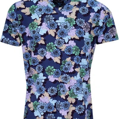 Lords Of Harlech Maze Snap Floral V-neck Tee In Blue