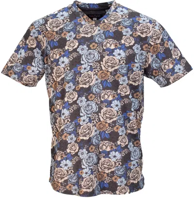 Lords Of Harlech Men's Black / Blue / Brown Maze Everything Roses V-neck Tee In Coal In Black/blue/brown
