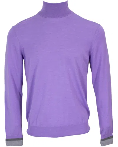 Lords Of Harlech Men's Black / Grey / Pink Ronald Merino Turtleneck Sweater In Lavender In Black/grey/pink