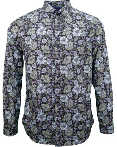 Lords Of Harlech Men's Black Mitchell Vesuvio Floral Shirt - Charcoal
