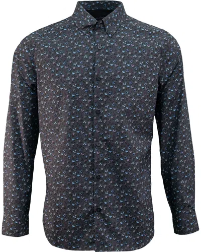 Lords Of Harlech Men's Black Morris Sparse Floral Shirt - Charcoal