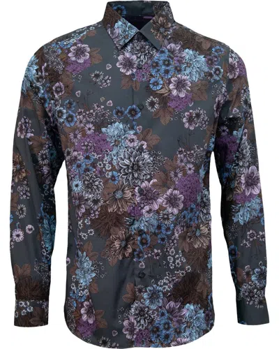 Lords Of Harlech Men's Black Nicoli Marco Floral Cotton Shirt - Charcoal