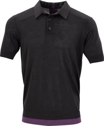 Lords Of Harlech Men's Black / Pink / Purple Pilgrim Polo - Black In Black/pink/purple