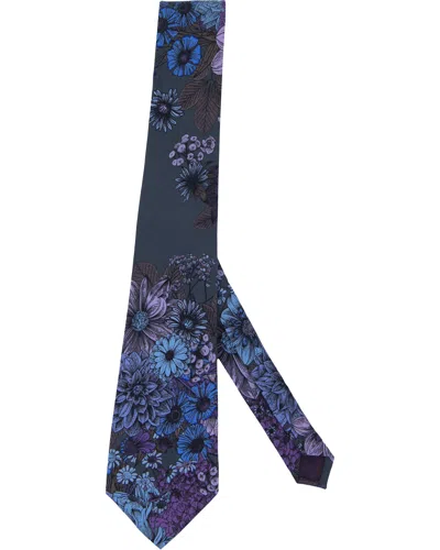Lords Of Harlech Men's Black Taddeo Marco Floral Merino Tie - Charcoal