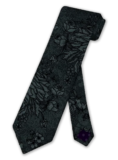 Lords Of Harlech Men's Black Taddeo Roma Floral Merino Tie - Charcoal