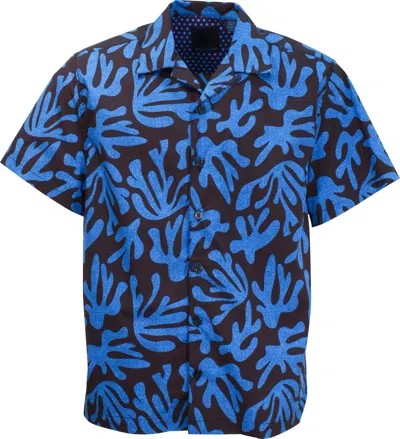 Lords Of Harlech Men's Blue / Black Ralph Loop Coral Canvas Camp Shirt In Blue In Blue/black