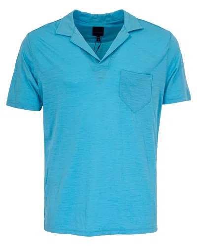 LORDS OF HARLECH MEN'S BLUE BOBBY MERINO JERSEY COLLARED SHIRT - TEAL
