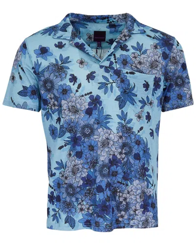 LORDS OF HARLECH MEN'S BLUE BOBBY VALENCIA FLORAL MERINO JERSEY COLLARED SHIRT TEAL