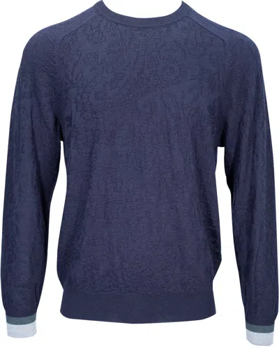 Lords Of Harlech Men's Blue Colin Jacquard Merino Paisley Sweater - Navy