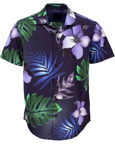 Lords Of Harlech Men's Blue George Tropical Explosion Shirt - Navy