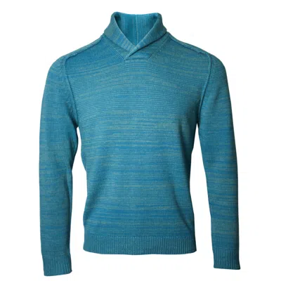Lords Of Harlech Men's Blue / Green / Grey Sweet Shawl Neck Sweater In Teal In Blue/green/grey