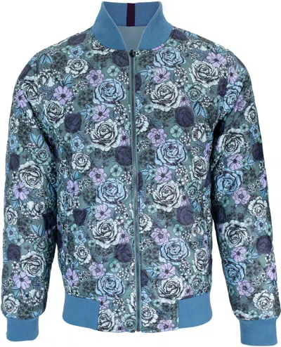 Lords Of Harlech Men's Blue / Green / Pink Ron Reversible Bomber Jacket In Goblin In Blue/green/pink