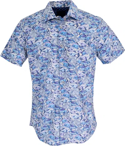 Lords Of Harlech Men's Blue / Grey / Pink George Fish Skool Shirt In Pumice In Blue/grey/pink
