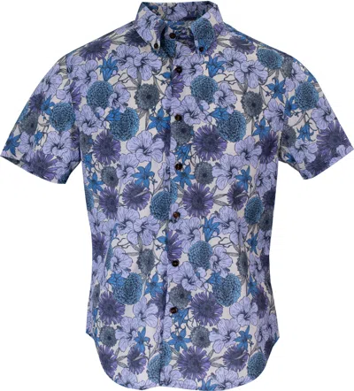 Lords Of Harlech Men's Blue / Grey / Pink Tim Hibiscus Garden Shirt In Pumice In Blue/grey/pink