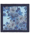 Lords Of Harlech Men's Blue Hudson Valencia Floral Merino Handkerchief Pocket Square - Teal In Blue
