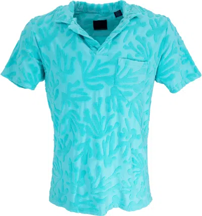 Lords Of Harlech Johnny Coral Towel Polo Shirt In Lagoon In Blue