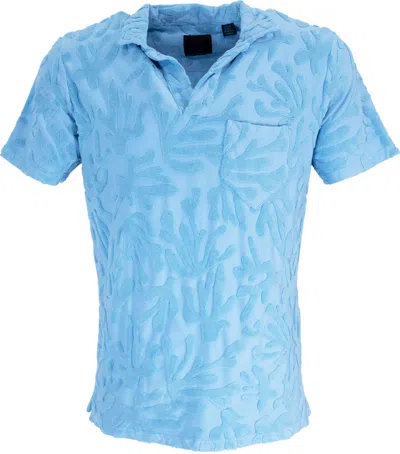 Lords Of Harlech Men's Blue Johnny Coral Towel Polo Shirt - Sky