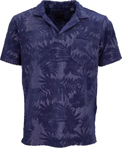 Lords Of Harlech Men's Blue Johnny Farm Floral Towel Polo - Navy