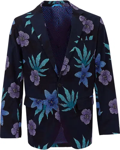 Lords Of Harlech Men's Blue Julius Floral Memory Blazer - Navy