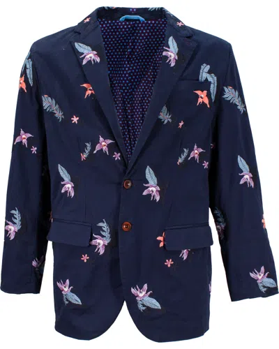 Lords Of Harlech Men's Blue Julius Flower Embroidery Blazer - Navy