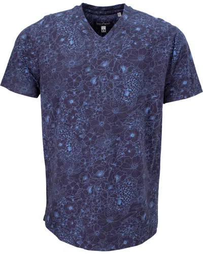 Lords Of Harlech Men's Blue Maze Outline Floral V-neck Tee - Navy