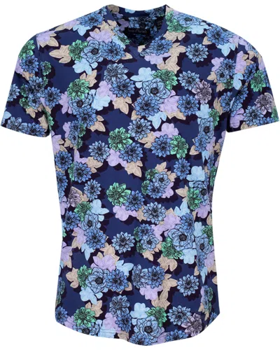 Lords Of Harlech Men's Blue Maze Snap Floral V-neck Tee - Navy