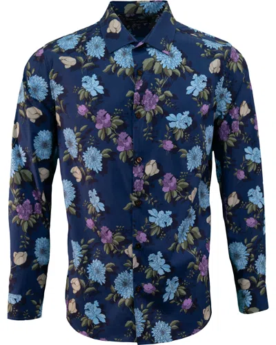 Lords Of Harlech Men's Blue Nigel Augustus Floral Shirt - Navy