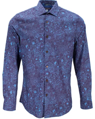 Lords Of Harlech Nigel Outline Floral Shirt In Blue