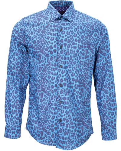 Lords Of Harlech Men's Blue Norman Leopard Shirt - Sapphire