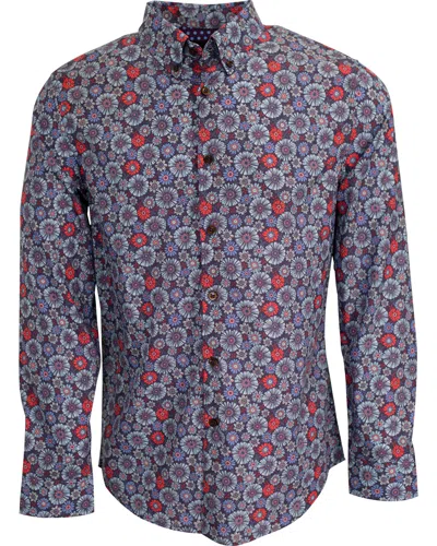 Lords Of Harlech Men's Blue / Pink / Purple Mitchell Daisy Geo Shirt In Blue In Blue/pink/purple