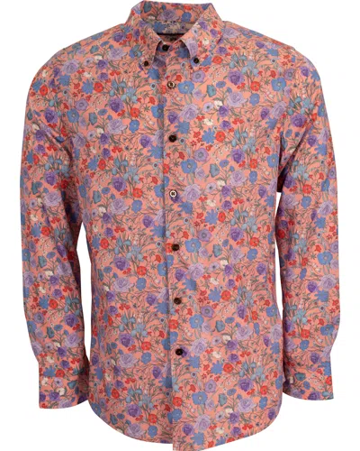 Lords Of Harlech Men's Blue / Pink / Purple Morris Rose Floral Shirt In Geranium In Blue/pink/purple