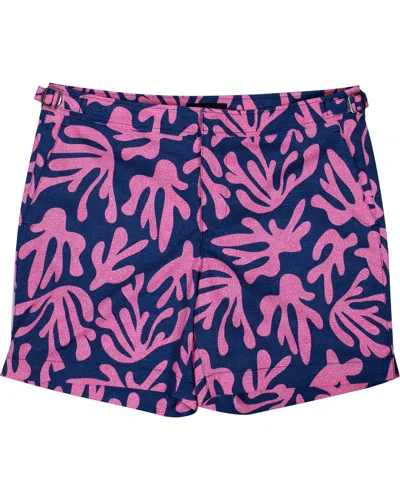 Lords Of Harlech Pool Loop Coral Canvas Swim Short In Pink In Blue/pink/purple