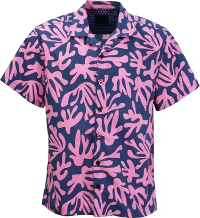 Lords Of Harlech Men's Blue / Pink / Purple Ralph Loop Coral Canvas Camp Shirt In Pink In Blue/pink/purple