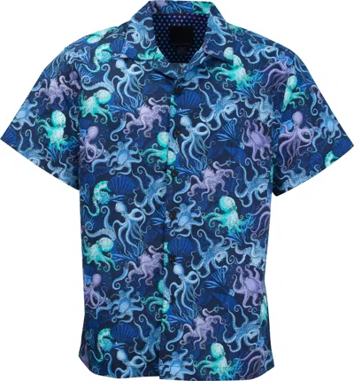 Lords Of Harlech Men's Blue / Pink / Purple Ralph Octopus Party Camp Shirt In Navy In Blue/pink/purple
