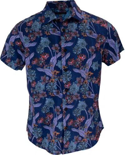 Lords Of Harlech Men's Blue / Pink / Purple Scott Ocean Floral Shirt In Navy In Blue/pink/purple