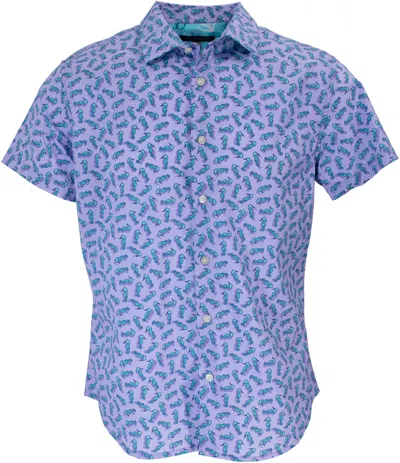 Lords Of Harlech Men's Blue / Pink / Purple Scott Swimming Seahorses Shirt In Lavender In Blue/pink/purple