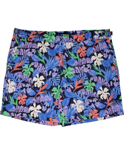 Lords Of Harlech Men's Blue Pool Flat Tropical Swim Short - Navy