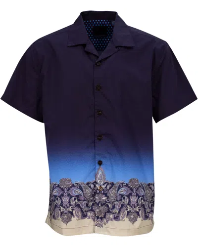 Lords Of Harlech Men's Blue Ralph Border Paisley Camp Shirt - Navy