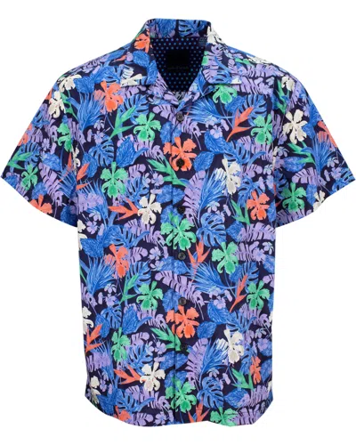 Lords Of Harlech Men's Blue Ralph Flat Tropical Camp Shirt - Navy