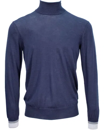 Lords Of Harlech Men's Blue Ronald Merino Turtleneck Sweater - Navy