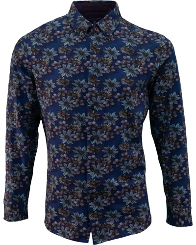 Lords Of Harlech Men's Blue Sawyer Italian Floral Knit Shirt - Navy