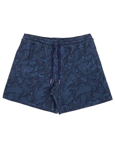 Lords Of Harlech Men's Blue Silus Paisley Romance Interlock Shorts - Navy