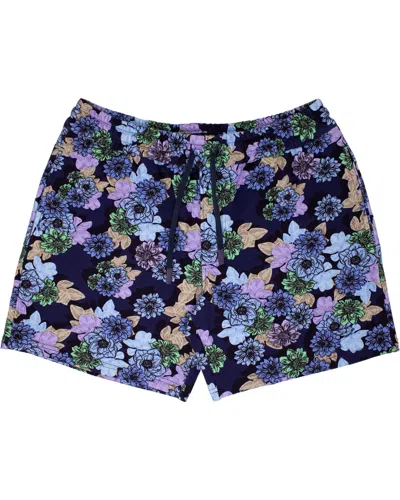 Lords Of Harlech Men's Blue Silus Snap Floral Interlock Shorts - Navy