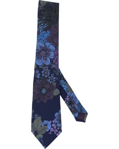 Lords Of Harlech Men's Blue Taddeo Marco Floral Merino Tie - Navy