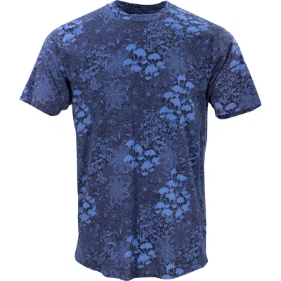 Lords Of Harlech Taylor Paisley Floral Navy Crew Neck Tee In Blue